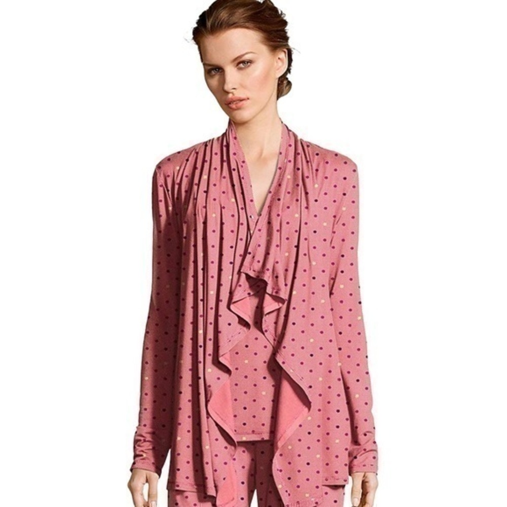 Maidenform Waterfall Open Front Cardigan Pink Dots NWT